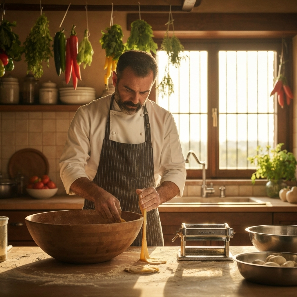 Chef préparant des pâtes fraîches